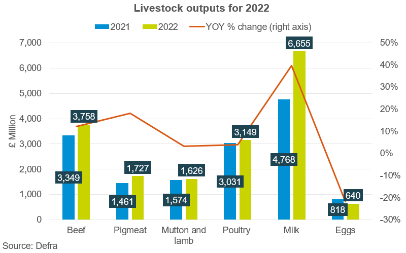Figure showing livestock output for 2022 by product